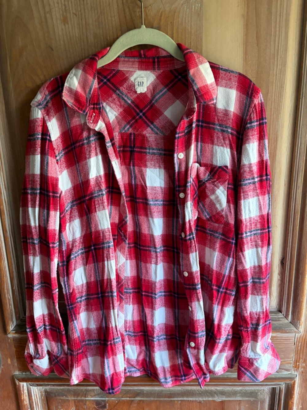 GAP Red and White Plaid Button-Down Shirt